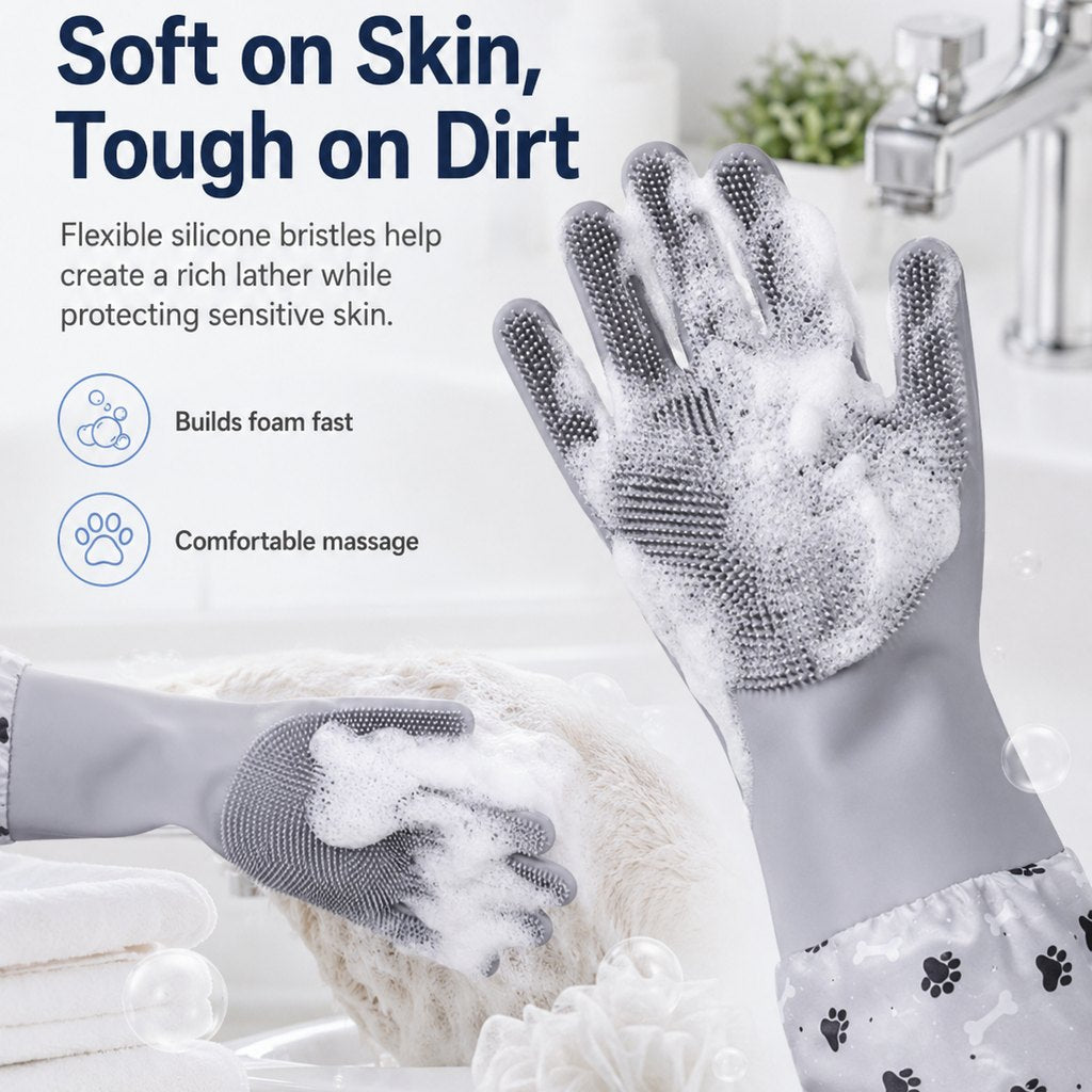Soft Silicone Deshedding Pet Grooming Gloves (Long Sleeve)