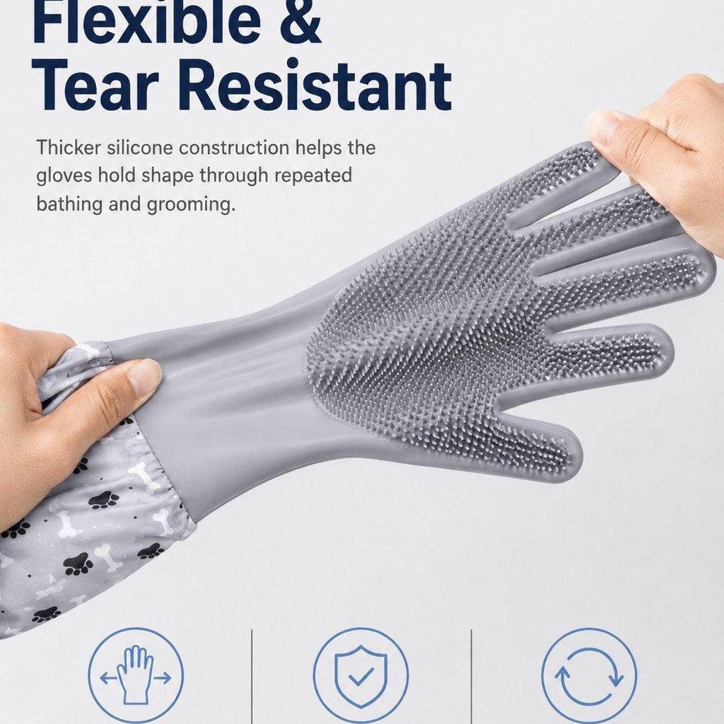 Soft Silicone Deshedding Pet Grooming Gloves (Long Sleeve)