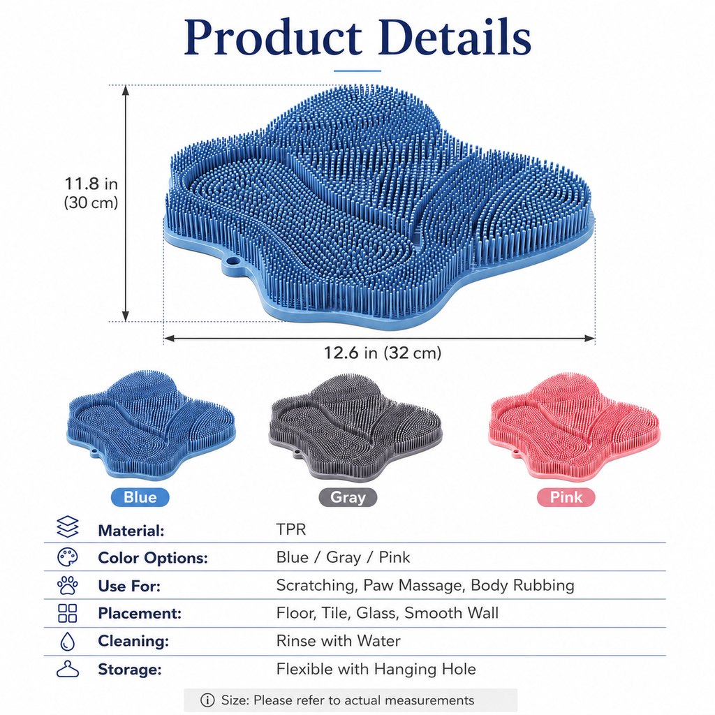 Soft TPR Bristles Cat Scratch & Massage Mat (Suction-Cup Backing)