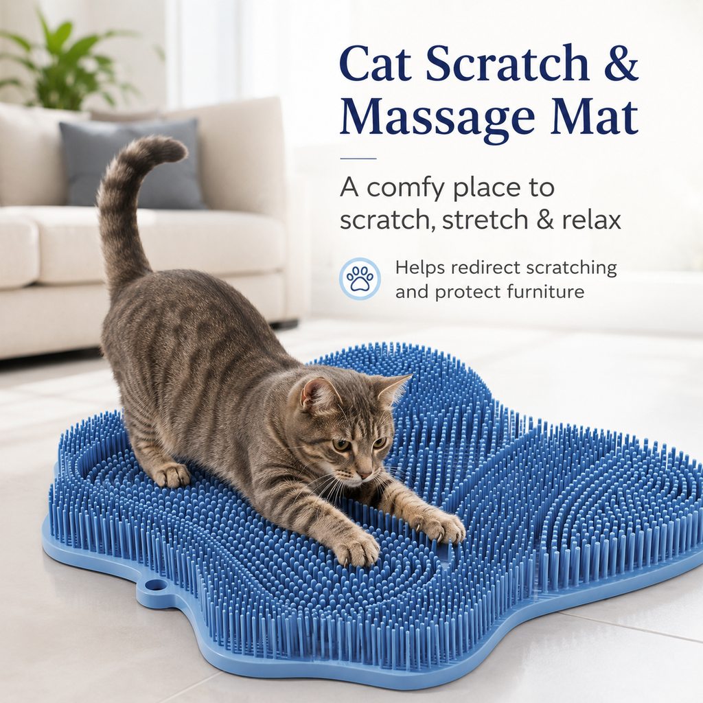 Soft TPR Bristles Cat Scratch & Massage Mat (Suction-Cup Backing)