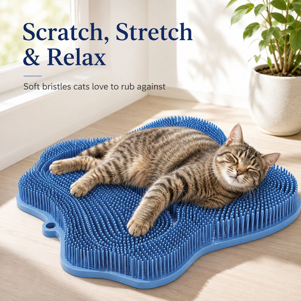 Soft TPR Bristles Cat Scratch & Massage Mat (Suction-Cup Backing)