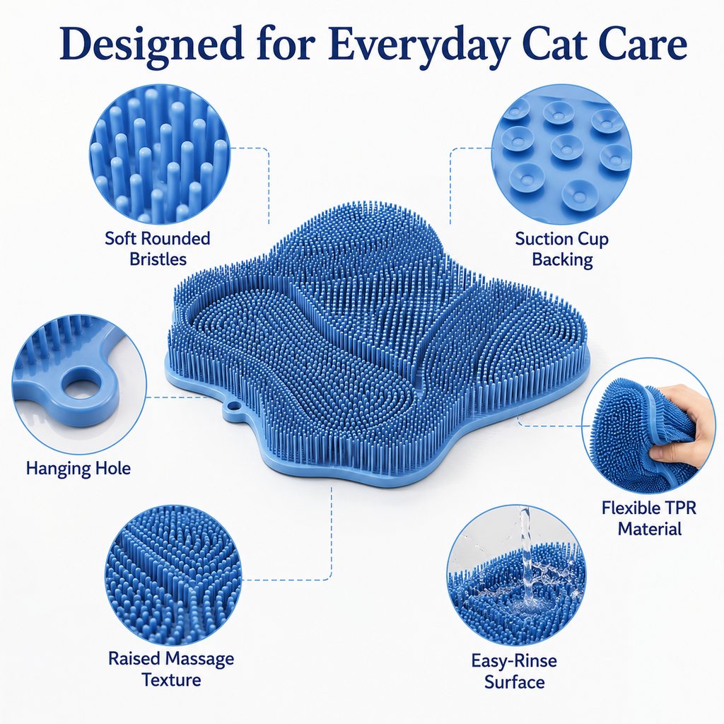Soft TPR Bristles Cat Scratch & Massage Mat (Suction-Cup Backing)