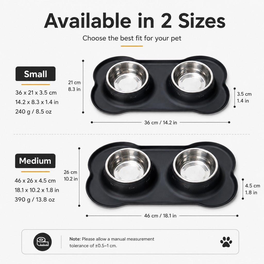 Spill-Proof Non-Slip Silicone Dual Pet Bowl (Removable Stainless Steel Bowls)