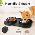 Spill-Proof Non-Slip Silicone Dual Pet Bowl (Removable Stainless Steel Bowls)