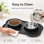 Spill-Proof Non-Slip Silicone Dual Pet Bowl (Removable Stainless Steel Bowls)