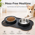 Spill-Proof Non-Slip Silicone Dual Pet Bowl (Removable Stainless Steel Bowls)
