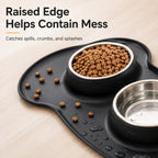 Spill-Proof Non-Slip Silicone Dual Pet Bowl (Removable Stainless Steel Bowls)