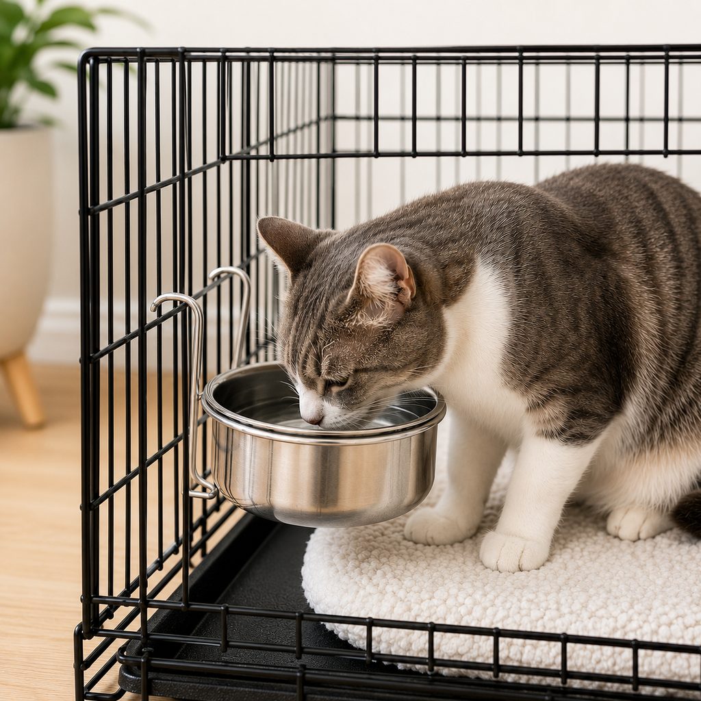 Stainless Steel No-Tip Hanging Pet Bowl (For Wire Crates)
