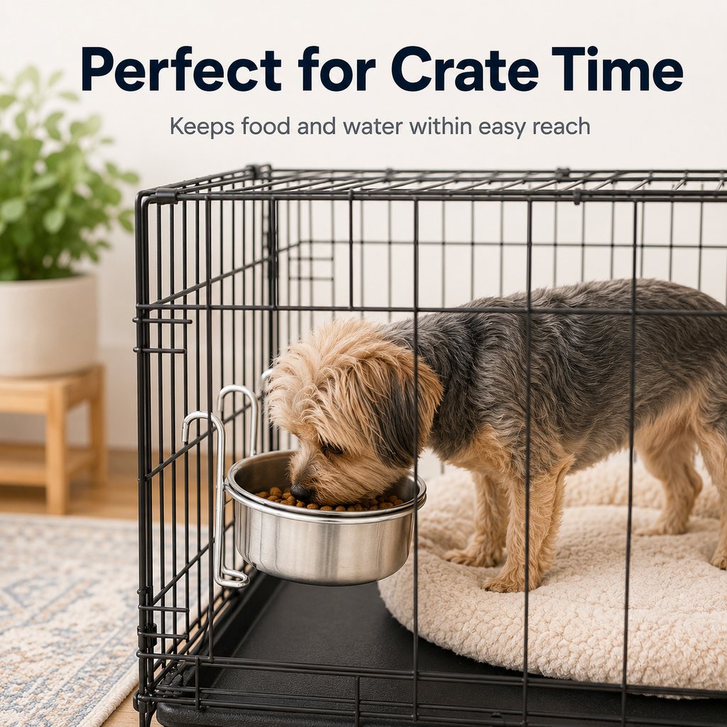 Stainless Steel No-Tip Hanging Pet Bowl (For Wire Crates)