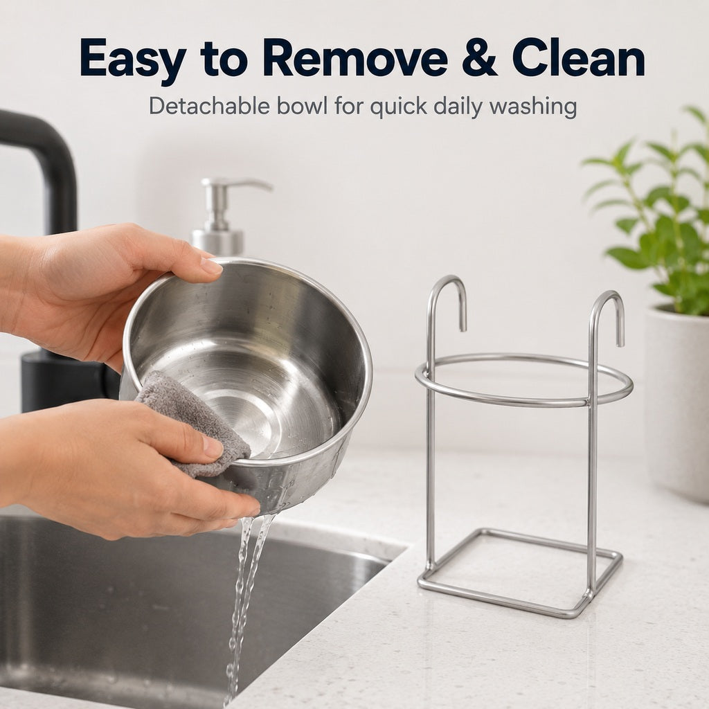 Stainless Steel No-Tip Hanging Pet Bowl (For Wire Crates)