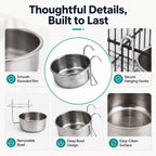 Stainless Steel No-Tip Hanging Pet Bowl (For Wire Crates)