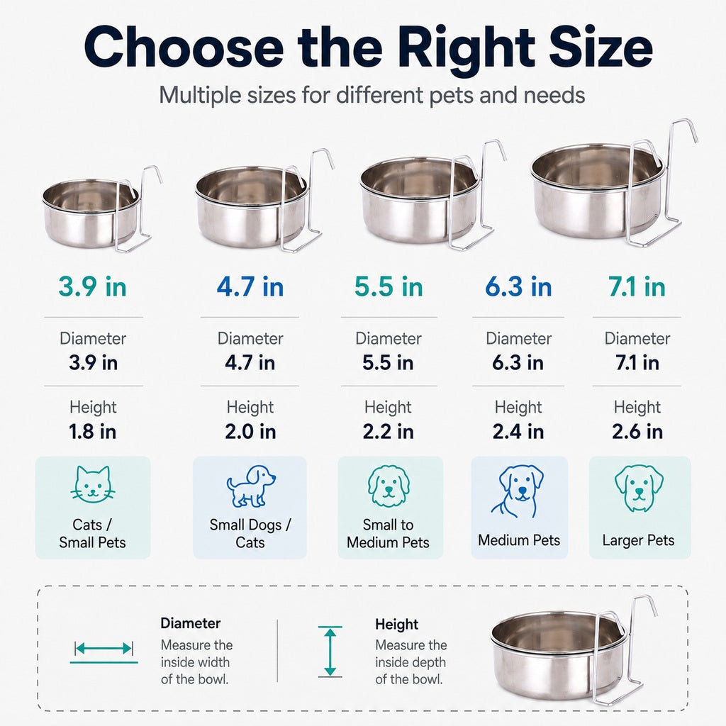 Stainless Steel No-Tip Hanging Pet Bowl (For Wire Crates)
