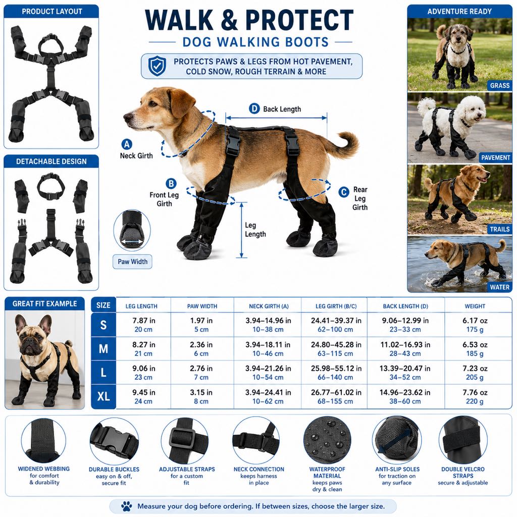 Stay-On Harness Water-Resistant & Anti-Slip Dog Boots