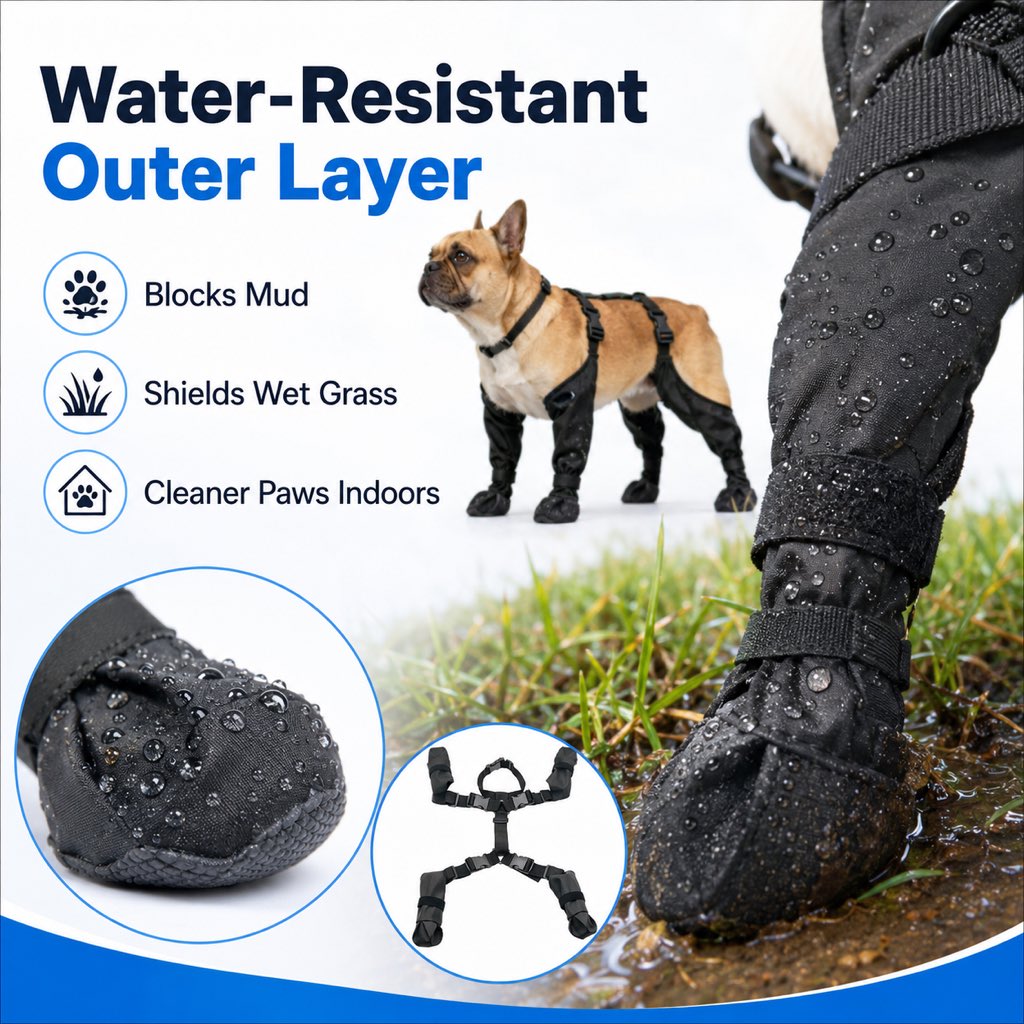 Stay-On Harness Water-Resistant & Anti-Slip Dog Boots