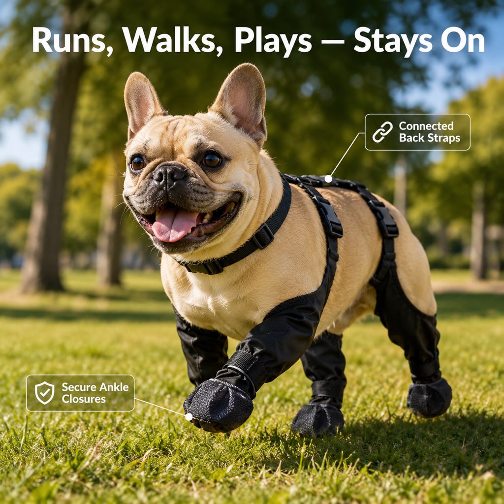 Stay-On Harness Water-Resistant & Anti-Slip Dog Boots