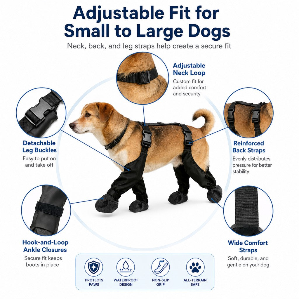 Stay-On Harness Water-Resistant & Anti-Slip Dog Boots