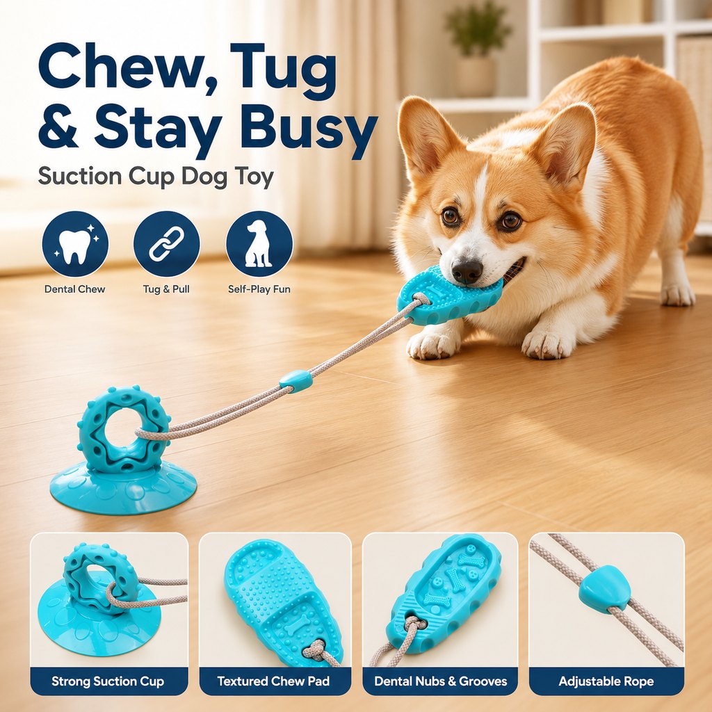 Suction Cup Dog Chew & Tug Toy (Textured Dental Nubs)