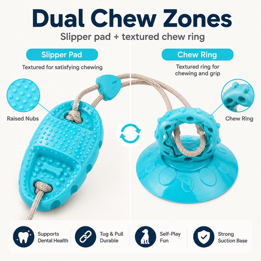 Suction Cup Dog Chew & Tug Toy (Textured Dental Nubs)