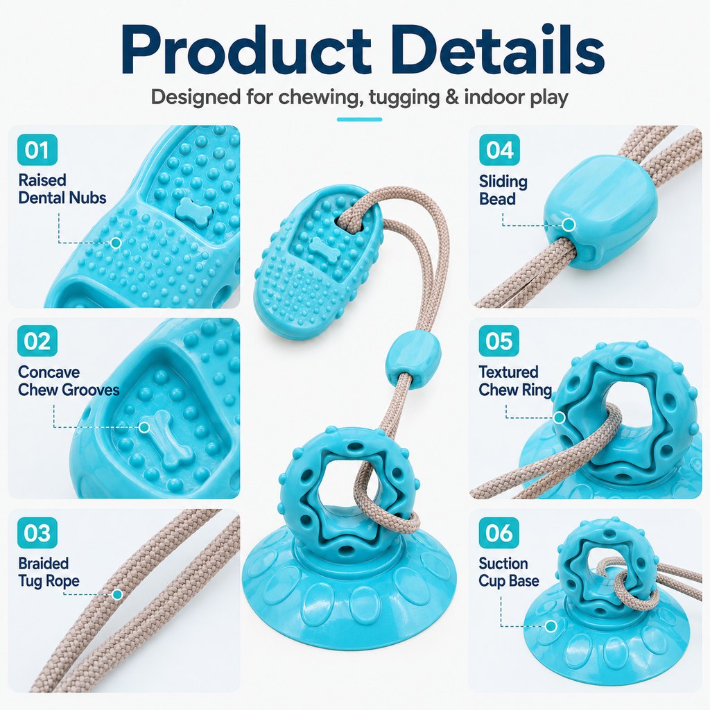 Suction Cup Dog Chew & Tug Toy (Textured Dental Nubs)