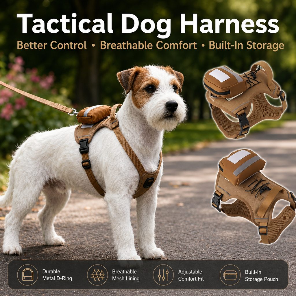 Tactical Breathable Reflective Dog Harness (Top Handle & Storage Pouch)