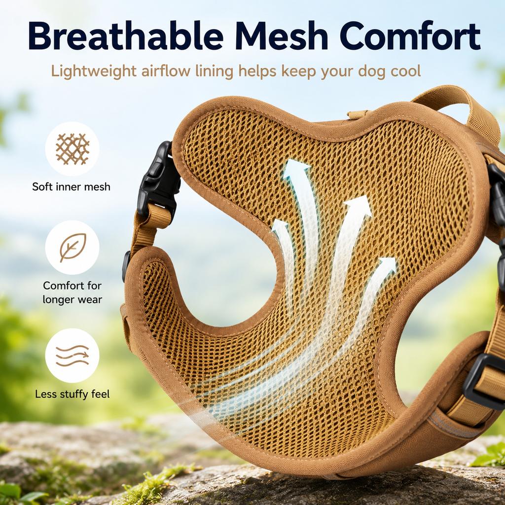 Tactical Breathable Reflective Dog Harness (Top Handle & Storage Pouch)