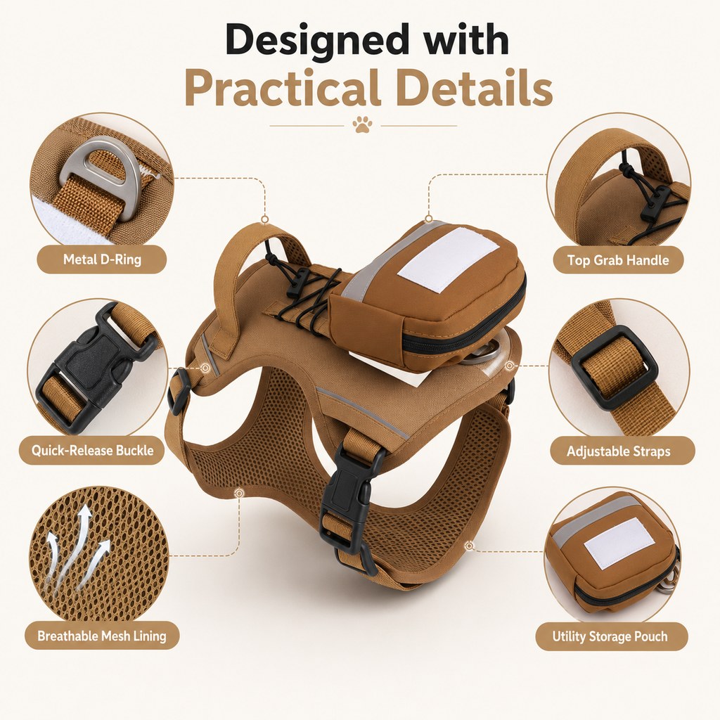 Tactical Breathable Reflective Dog Harness (Top Handle & Storage Pouch)