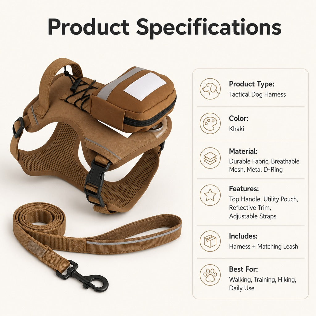 Tactical Breathable Reflective Dog Harness (Top Handle & Storage Pouch)