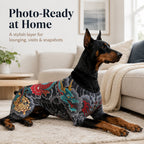 Tattoo-Print Soft Stretch Pet Bodysuit (Open Tail)