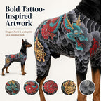Tattoo-Print Soft Stretch Pet Bodysuit (Open Tail)