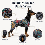 Tattoo-Print Soft Stretch Pet Bodysuit (Open Tail)