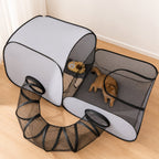 Three-Zone Breathable Mesh Cat Playpen (With Tunnel & Resting Tent)