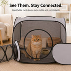 Three-Zone Breathable Mesh Cat Playpen (With Tunnel & Resting Tent)