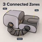 Three-Zone Breathable Mesh Cat Playpen (With Tunnel & Resting Tent)