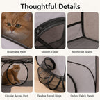 Three-Zone Breathable Mesh Cat Playpen (With Tunnel & Resting Tent)