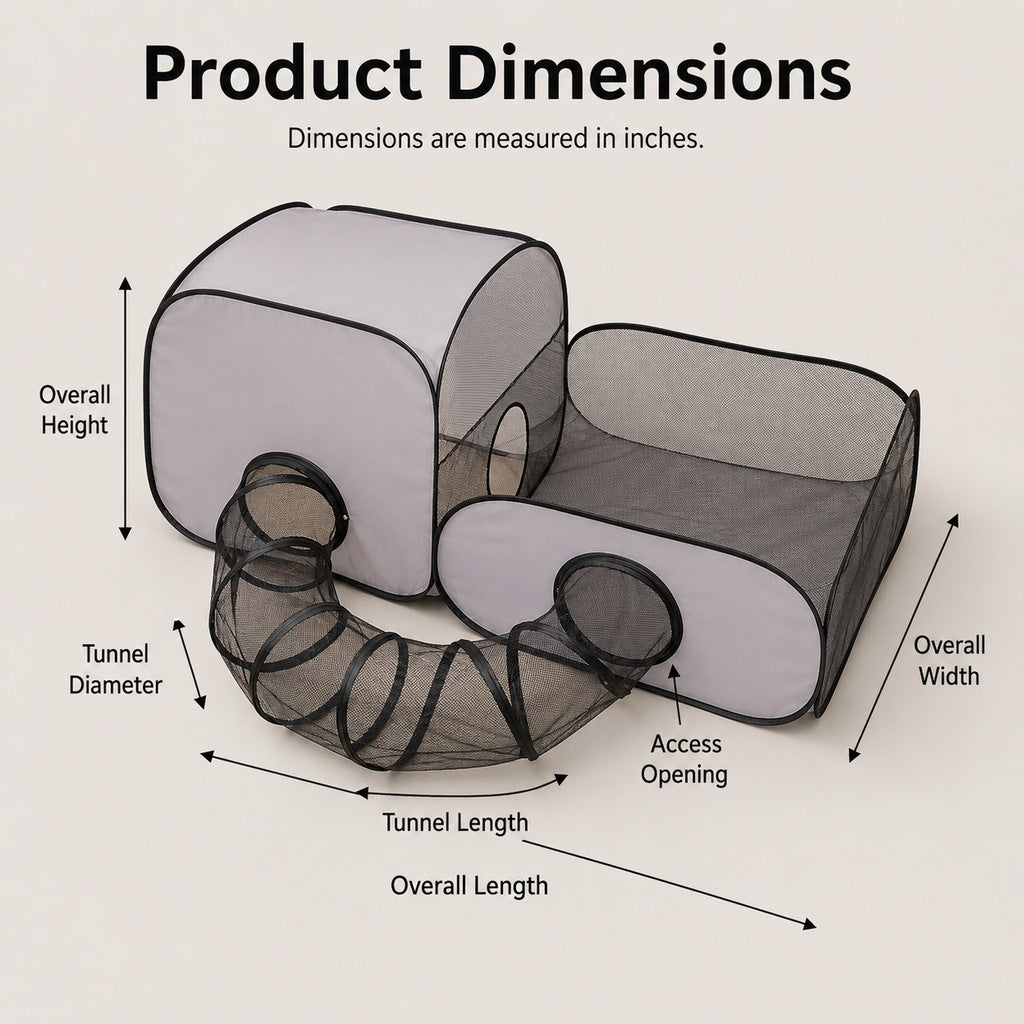 Three-Zone Breathable Mesh Cat Playpen (With Tunnel & Resting Tent)
