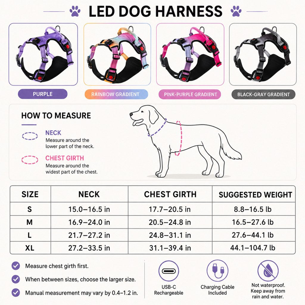 USB-C Rechargeable LED Dog Harness (Reflective Mesh)