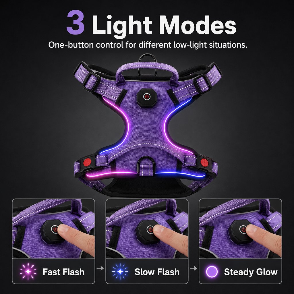 USB-C Rechargeable LED Dog Harness (Reflective Mesh)