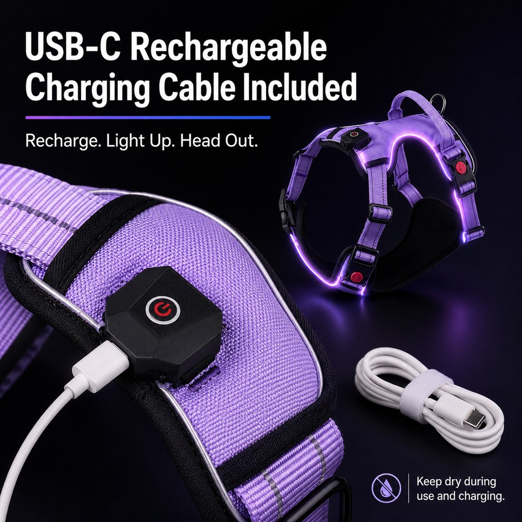 USB-C Rechargeable LED Dog Harness (Reflective Mesh)