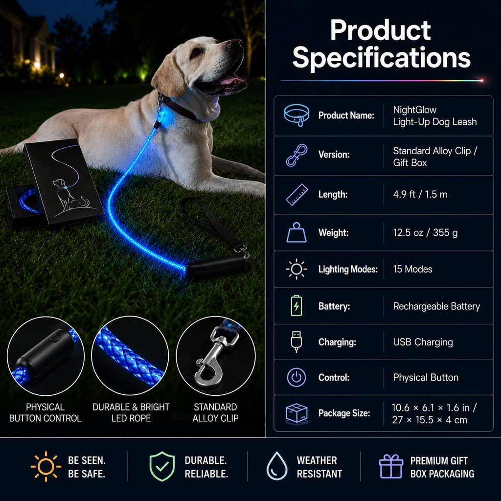 USB-Rechargeable LED Dog Leash (4.9 ft)