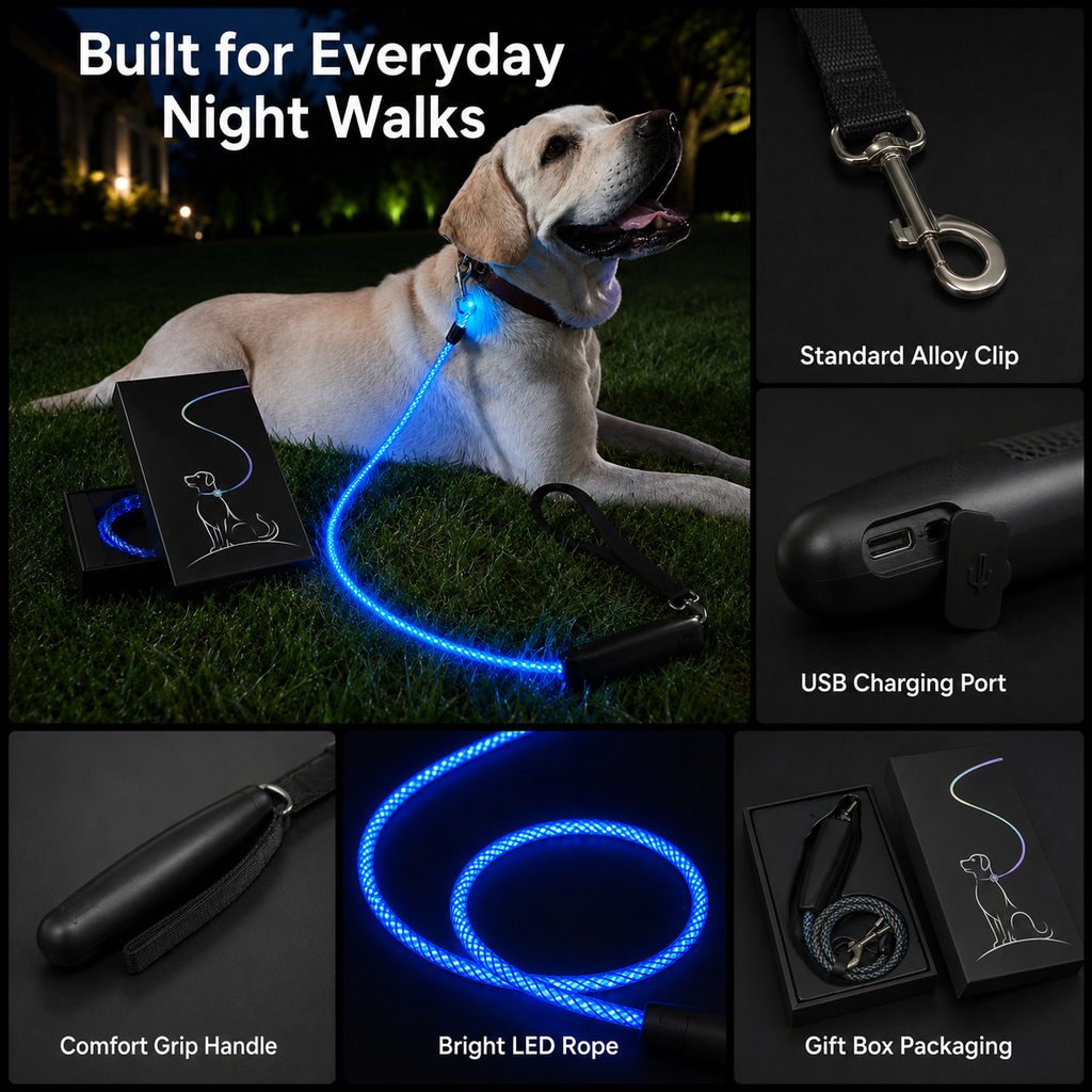 USB-Rechargeable LED Dog Leash (4.9 ft)