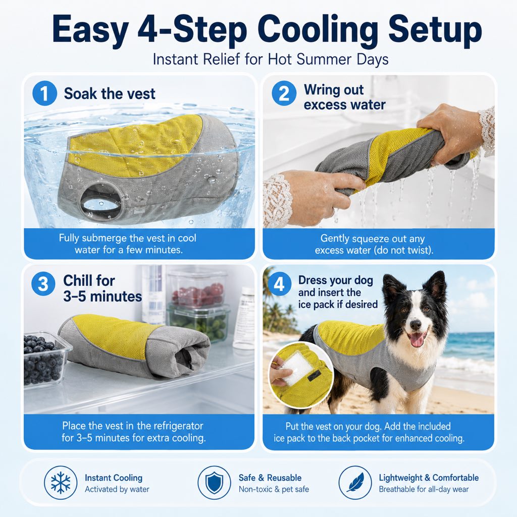 Water-Activated & Breathable Dog Cooling Vest (Ice Pack Pocket)