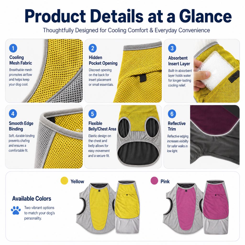 Water-Activated & Breathable Dog Cooling Vest (Ice Pack Pocket)