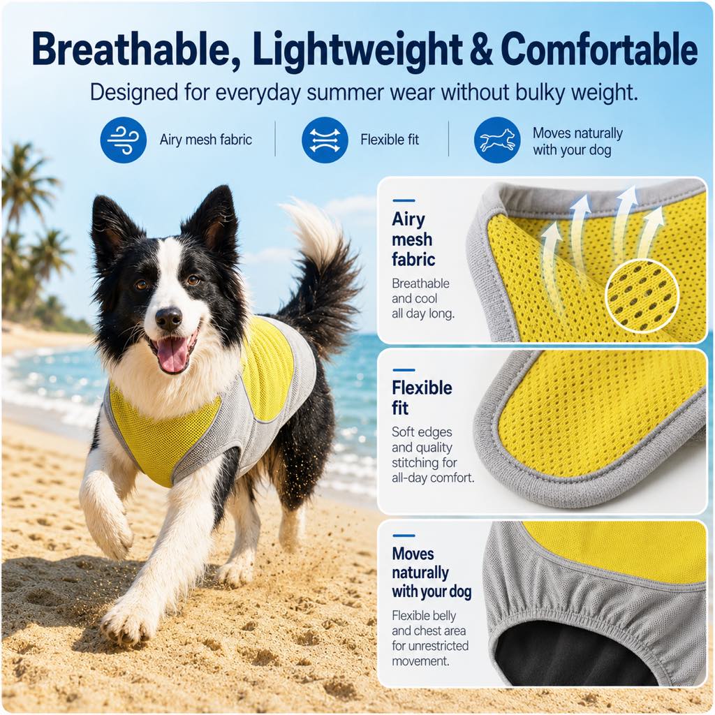 Water-Activated & Breathable Dog Cooling Vest (Ice Pack Pocket)