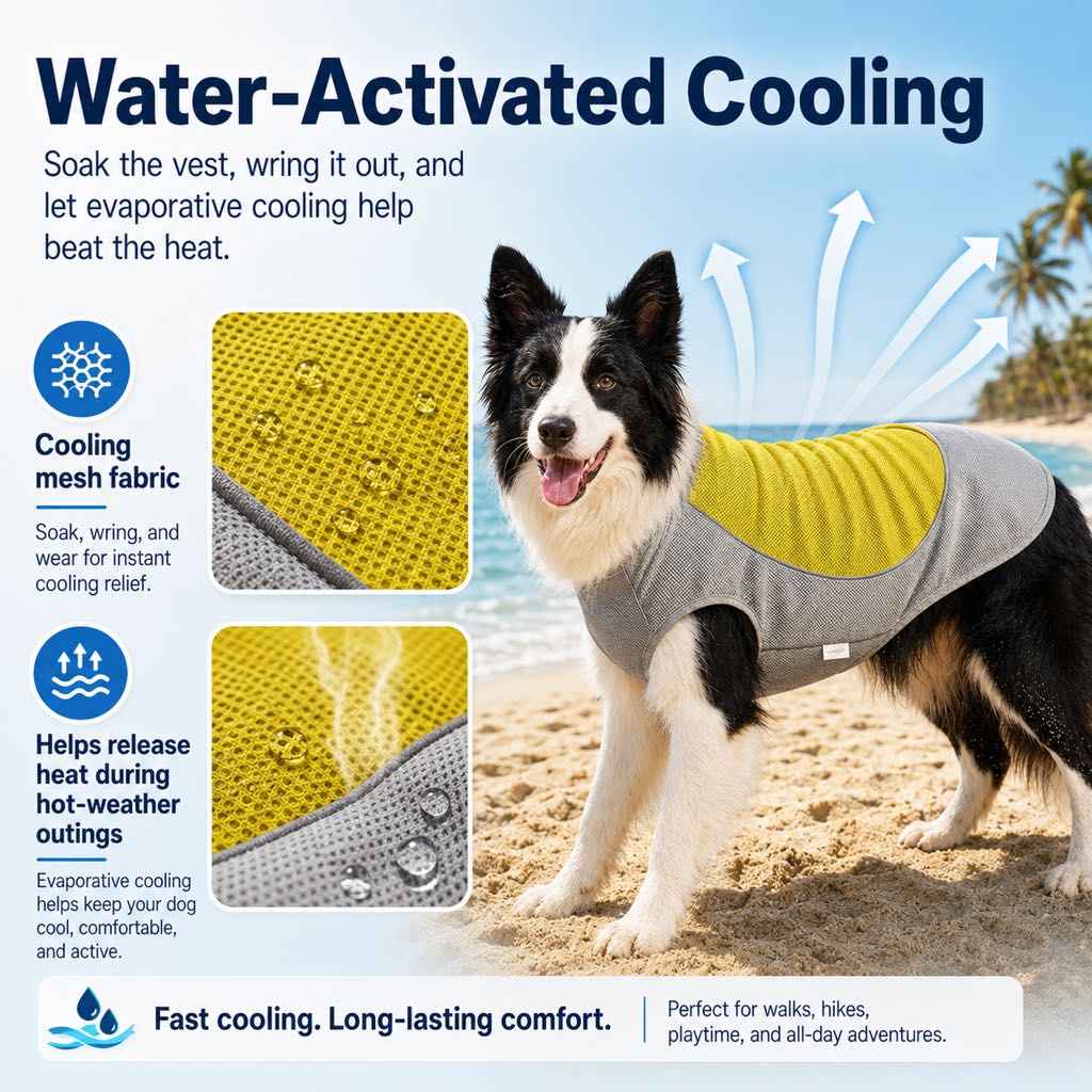 Water-Activated & Breathable Dog Cooling Vest (Ice Pack Pocket)