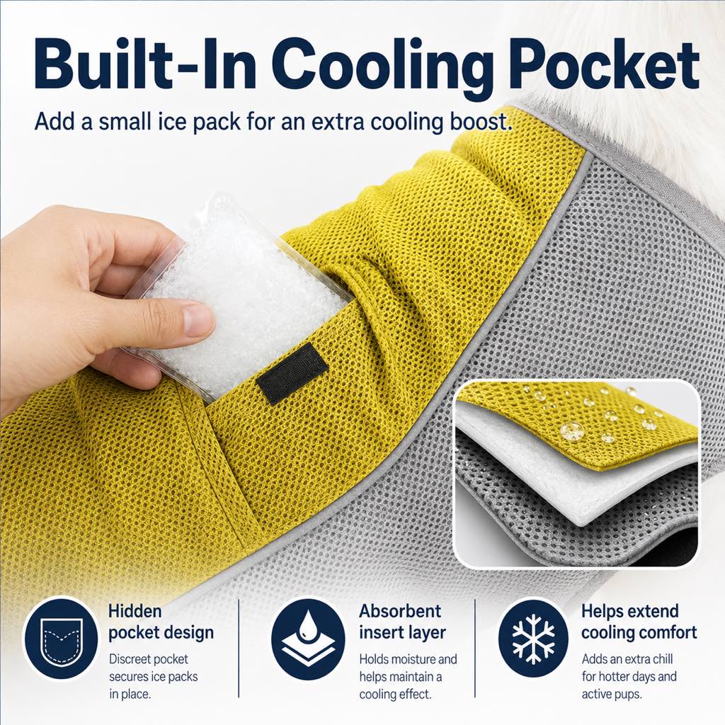 Water-Activated & Breathable Dog Cooling Vest (Ice Pack Pocket)