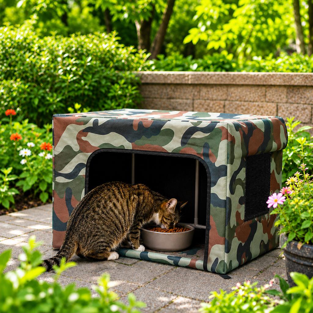 Water-Resistant Oxford PVC Frame Cat Feeding Shelter