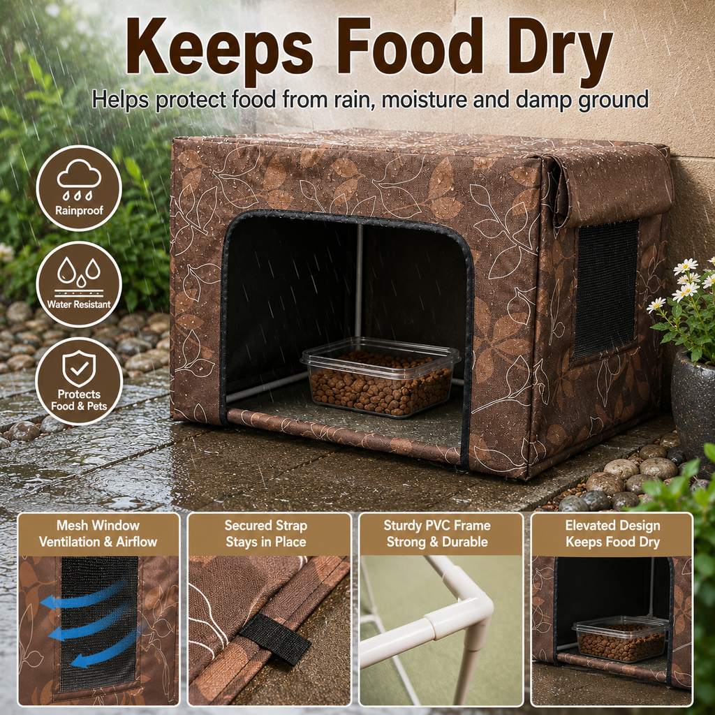 Water-Resistant Oxford PVC Frame Cat Feeding Shelter