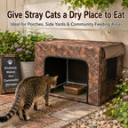 Water-Resistant Oxford PVC Frame Cat Feeding Shelter