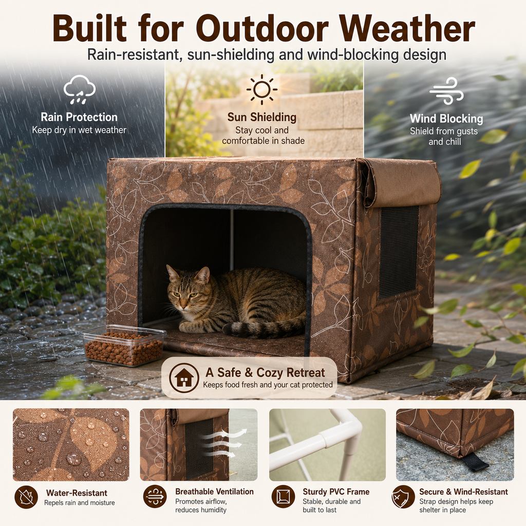 Water-Resistant Oxford PVC Frame Cat Feeding Shelter