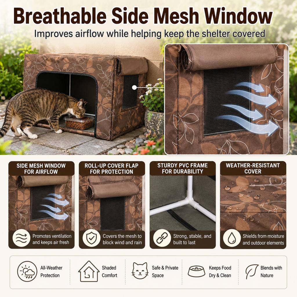 Water-Resistant Oxford PVC Frame Cat Feeding Shelter